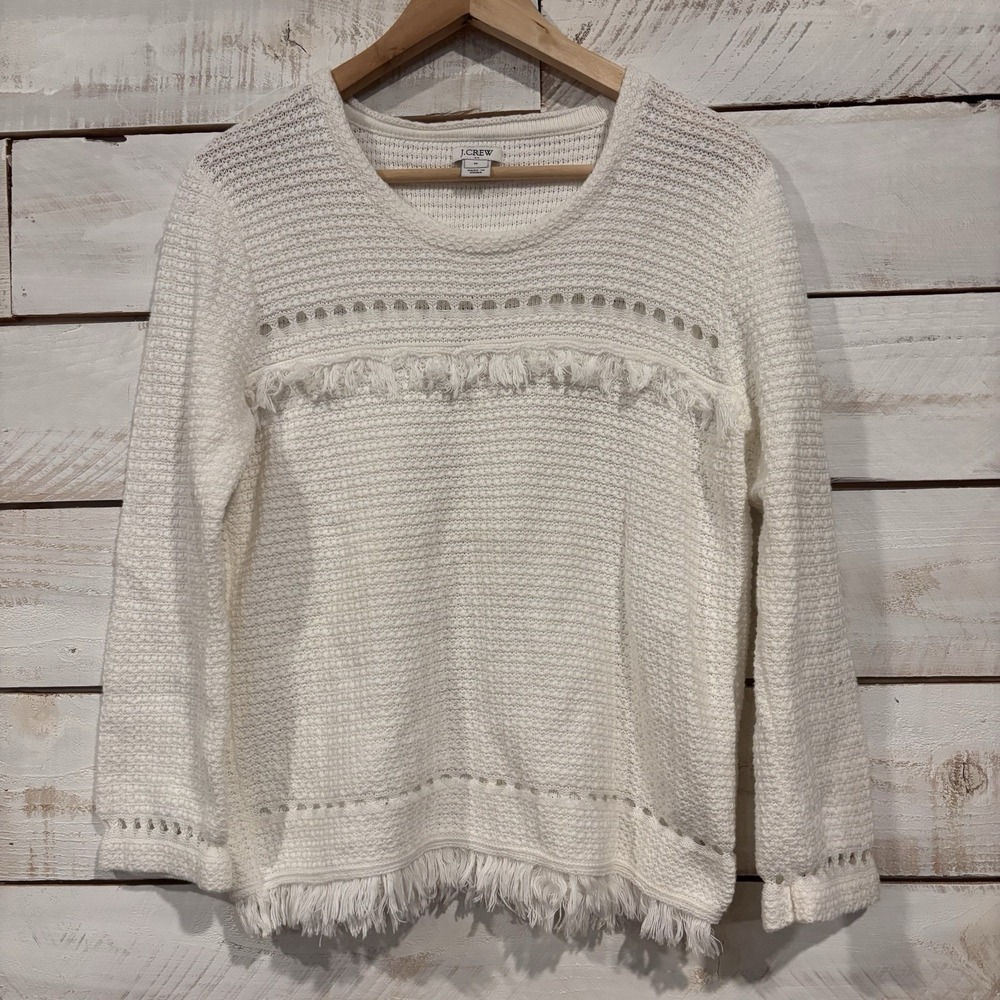 J.Crew Fringe Women's Sweater Sz Med White